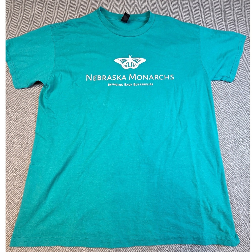 Gildan DryBlend Nebraska Monarchs Butterfly Graphic T-Shirt Teal Green Large